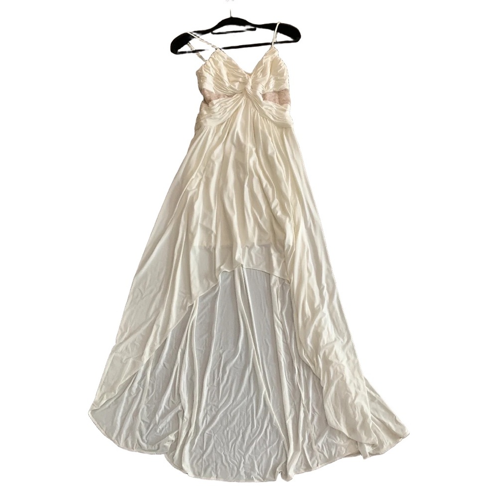 Max and Cleo Sophia White Ruched High-Low Maxi Dress Size 10 - Picture 4 of 12
